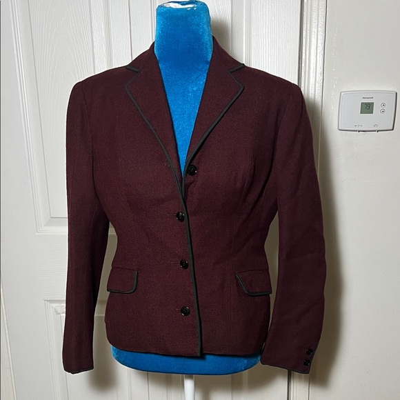 Loro Piana For MaxMara Burgundy Blazer with Black Piping Women’s Small